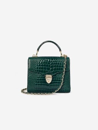 Aspinal Of London Evergreen Mayfair Midi Evergreen Patent Croc Handbag