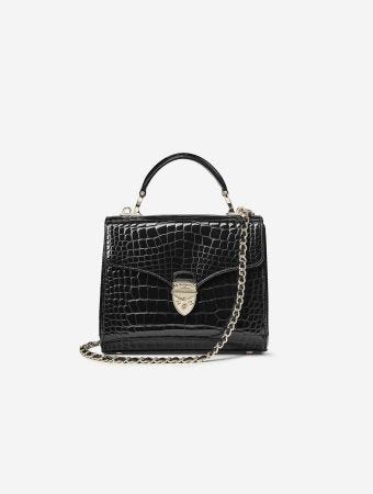 Aspinal Of London Black Mayfair Midi Black Patent Croc Handbag