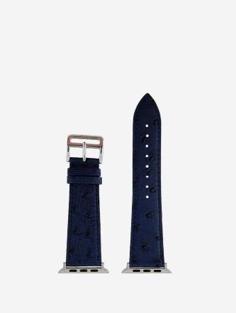 Concepto Navy Ostrich Apple Watch Strap Size 44 42 Silver Buckle