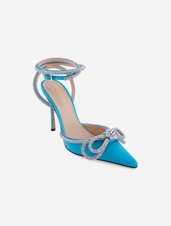 Mach & Mach Ocean Blue Ocean Blue Satin Double Bow High Heels