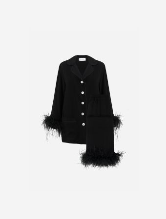 Sleeper Black Party Pajama Set With Detachable Feathers