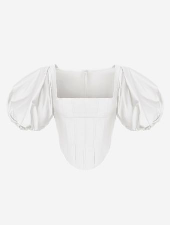 Rozie Corsets White Puff Sleeve Silk Corset Top