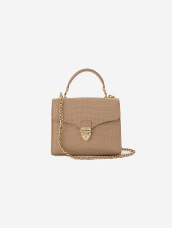 Aspinal Of London Soft Taupe Mayfair Midi Soft Taupe Patent Croc Handbag