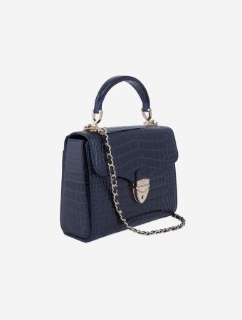 Aspinal Of London Midnight Blue Mayfair Midi Patent Croc Bag