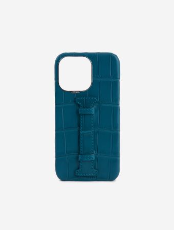 Concepto Turquoise With Strap Silver Frame Crocodile 13 Pro Iphone Case