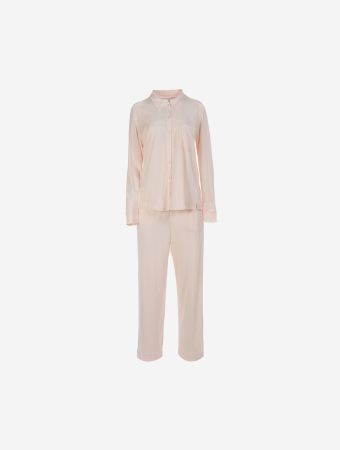Skin Pink With White Cecilia Long Sleeve Pajama Set