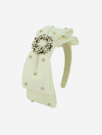Milk X Soda White Yasmine Ribbon Velvet Headband