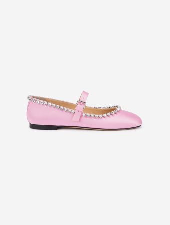 Mach & Mach Pink Audrey Black Satin Round Toe Ballerina Flats