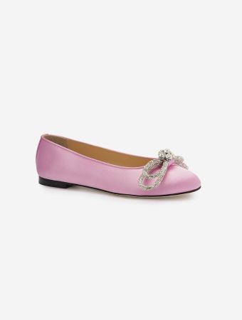 Mach & Mach Pink Double Bow Satin Ballerinas