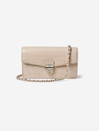 Aspinal Of London Taupe Mayfair Clutch 2 Patent Croc Bag