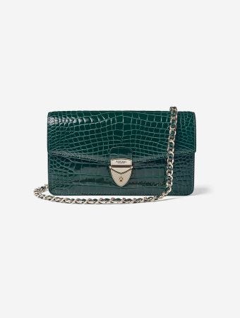 Aspinal Of London Evergreen Mayfair Clutch 2 Patent Croc Bag