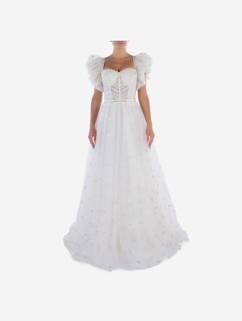 Zeena Zaki White Maxi Dress With Flower Detail