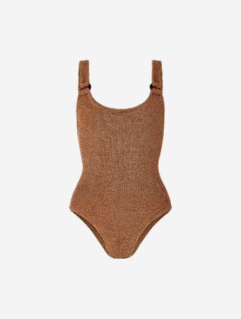 Hunza G Metallic Cocoa Domino Swimsuit M Metallic Crinkle