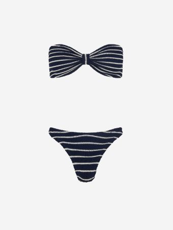 Hunza G Navy White Jean Bikini M Stripe Crinkle