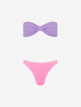Hunza G Lilac Top Bubblegum Bottom Duo Jean Bikini M Crinkle