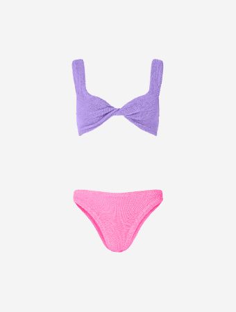Hunza G Navy Silver Juno Bikini M Lurex Crinkle