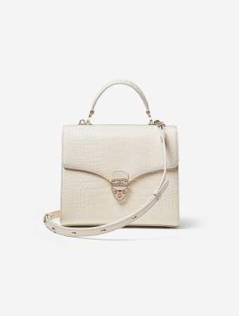 Aspinal Of London Ivory Mayfair Patent Croc Bag