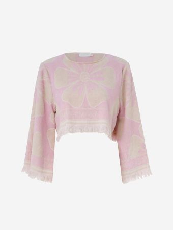 Zimmermann Pink Cream Pop Long Sleeve Towelling Crop