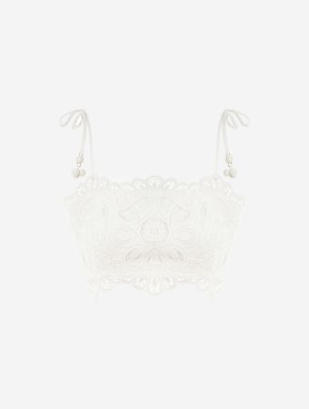 Zimmermann Ivory Ottie Embroidered Bodice Top