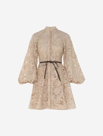 Zimmermann Taupe Waverly Lace Mini Dress