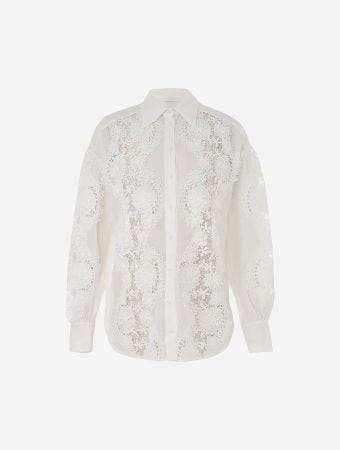 Zimmermann Ivory Halliday Lace Flower Shirt