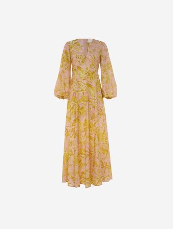 Zimmermann Pink Gold Floral Golden Long Sleeve Maxi Dress