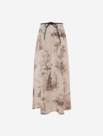 Zimmermann Beige Palm Waverly Bias Midi Skirt