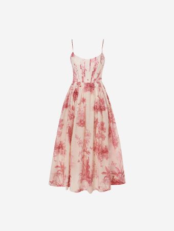 Zimmermann Pink Palm Waverly Corset Midi Dress