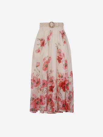 Zimmermann Cream Red Floral Lightburst Maxi Skirt