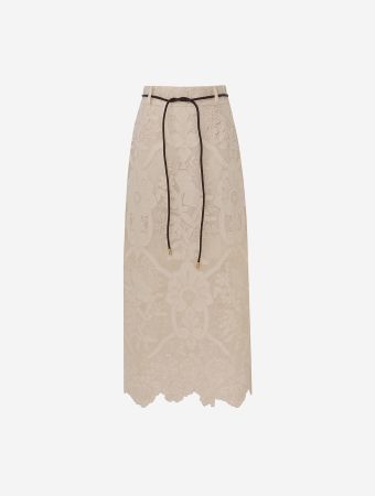 Zimmermann Cream Ottie Embroidered Midi Skirt