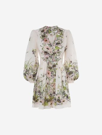 Zimmermann Cream Multi Floral Halliday Plunge Mini Dress