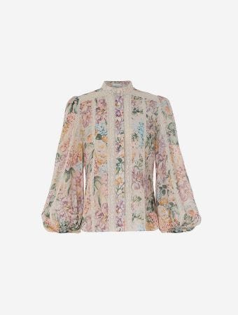 Zimmermann Multi Watercolour Floral Halliday Lace Trim Shirt
