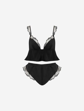 Bluebella Black Sheer Marabel Luxury Satin Cami And Short Set
