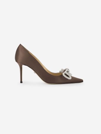 Mach & Mach Brown Satin Double Bow Brown Satin Pumps