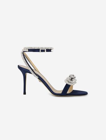 Mach & Mach Navy Blue Satin Double Bow Round Toe Sandals