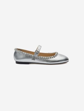 Mach & Mach Silver Nappa Laminata Audrey Silver Leather Ballerinas