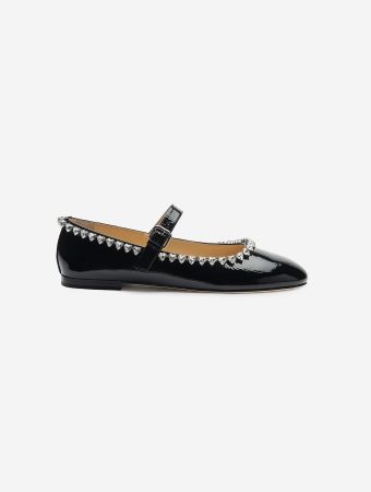 Mach & Mach Black Naplak Leather Audrey Black Patent Leather Ballerinas
