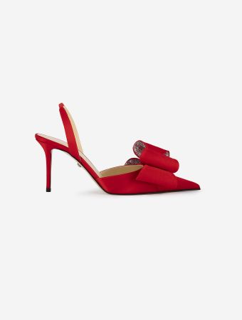 Mach & Mach Red Satin Le Cadeau Red Satin Pointed Toe Slingback
