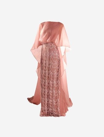 Velvety Pale Mauve Cape Kaftan With Full Chandelier Tassel Skirt