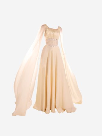 Velvety Floral White Dress With Ruching Detail And Embroidered Belt