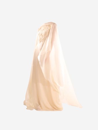 Velvety Pale Mauve Cape Kaftan With Chandelier Tassel On Neckline