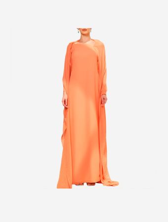 Pukka Mandarin Orange Asymmetric Cut Kaftan With Attached Shawl