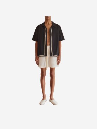 Commas Black Braided Cord Camp Collar Shirt