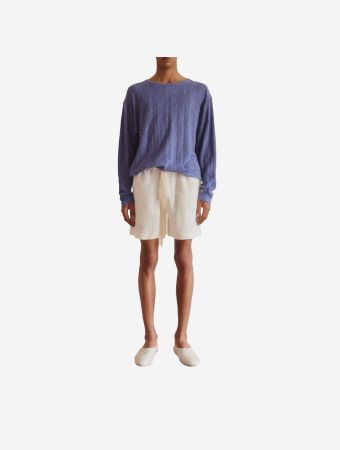 Commas White Linen Lounge Shorts