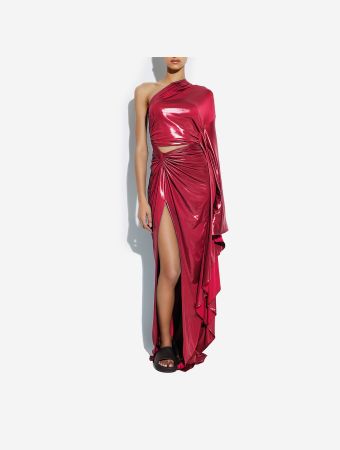 Lapointe Ultra Pink One Shoulder Rouched Maxi Gown