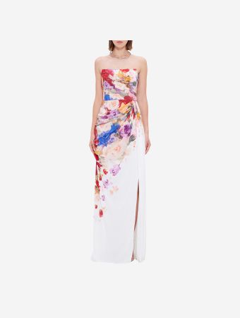 Leo Lin Fleur Print Anastasia Bustier Maxi Gown