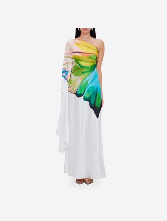 Leo Lin Papillon Print Mei One Shoulder Maxi Gown