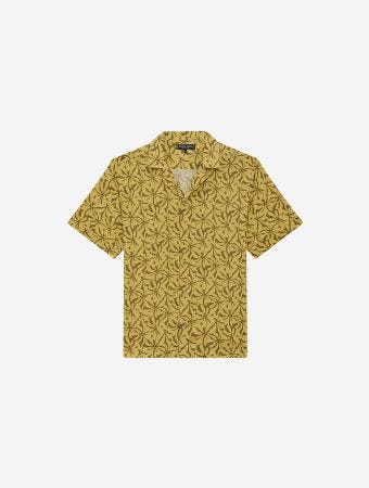 Frescobol Carioca Spinach Lemon Roberto Linen Short Sleeve Shirt Abstract Floral Print