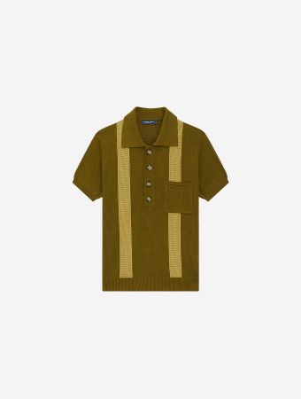 Frescobol Carioca Spinach Lemon Clemente Crochet Buttoned Polo Stripe