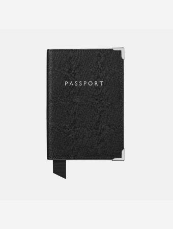 Aspinal Of London Plain Passport Cover Saffiano Black Suede